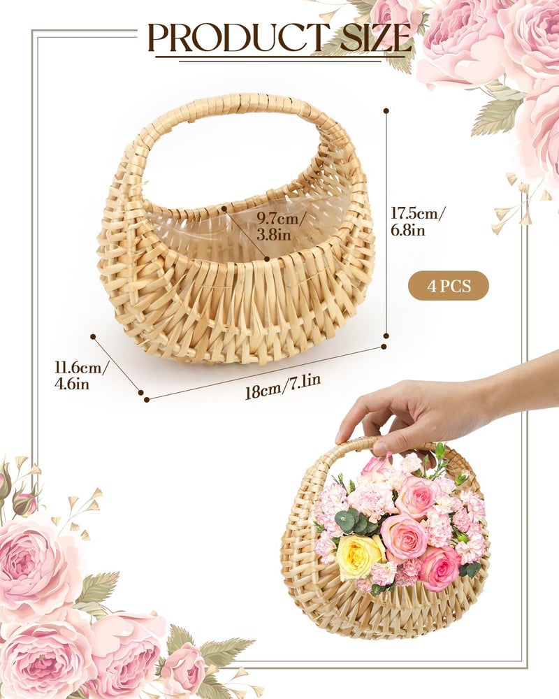 OXDFK 4 PCS Rattan Half Moon Wicker Basket, Small Wicker Woven Basket with Handle, Woven Wedding Flower Girl Baskets, Picnic Basket, for Home Wedding Decor, Photo Props, Camping - Image 3